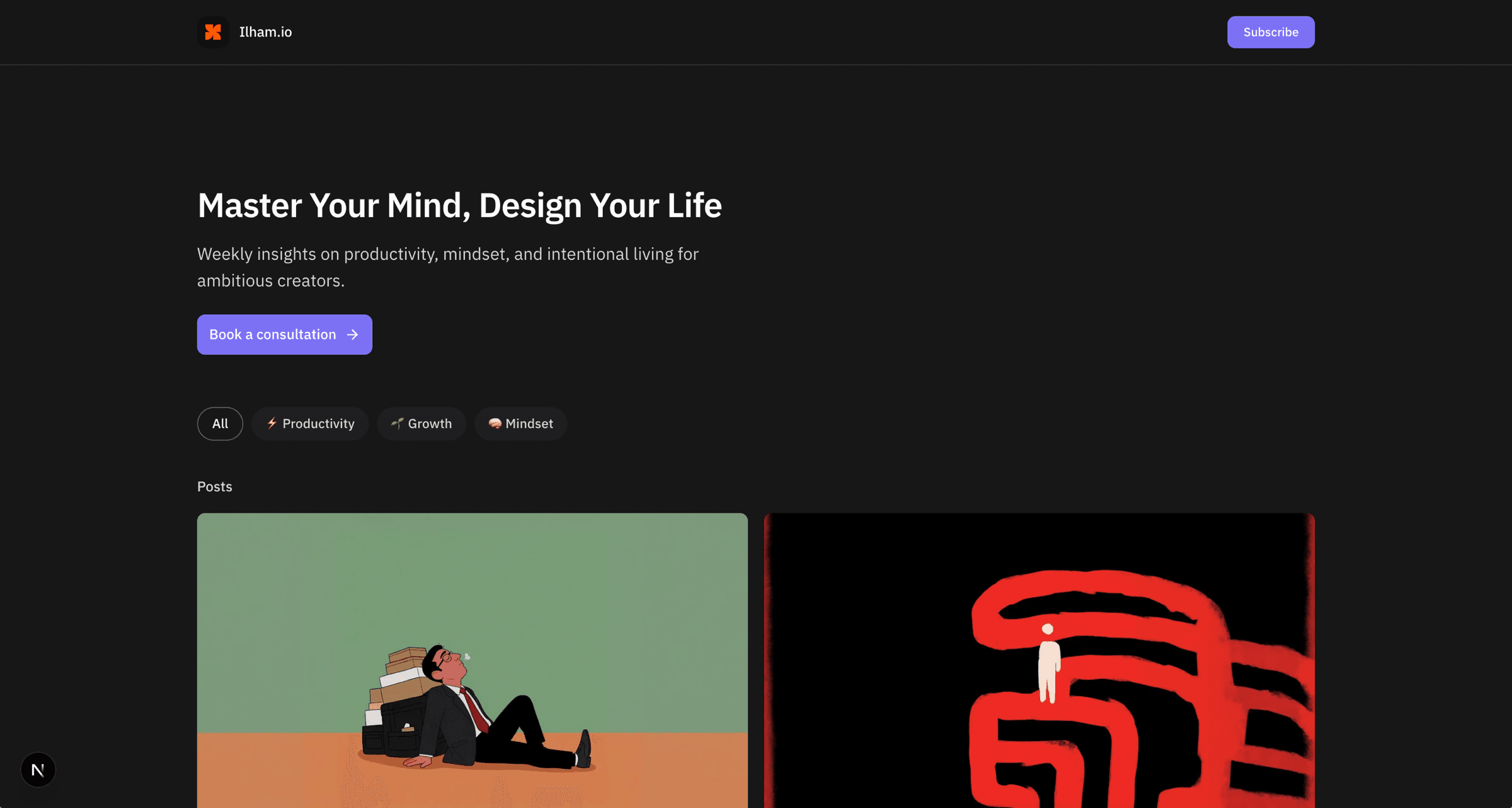 Nashra blog reader site themed for a modern brand, with hero, categories, and posts.
