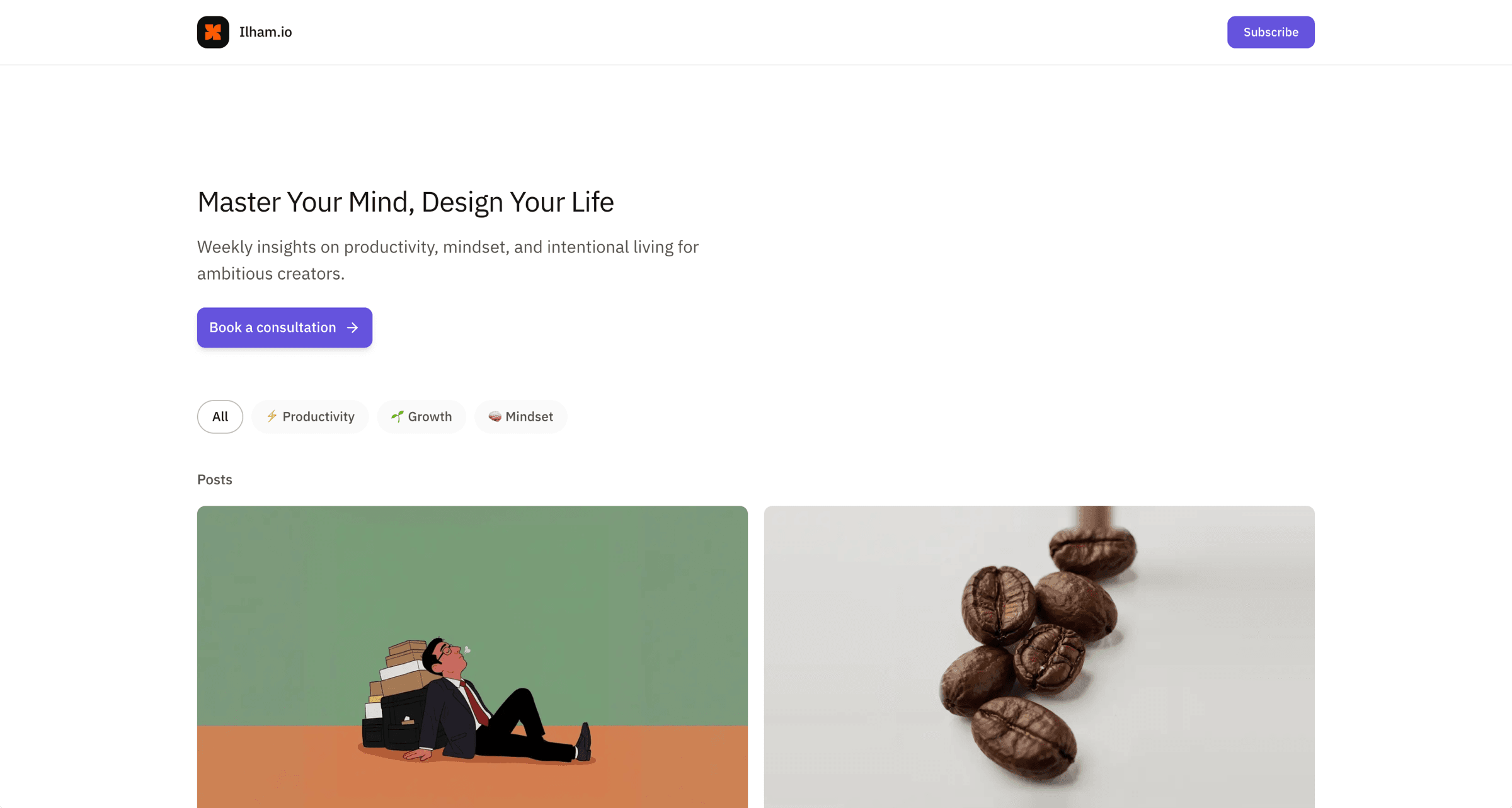 Nashra blog reader site with header, hero, category pills, and posts grid.