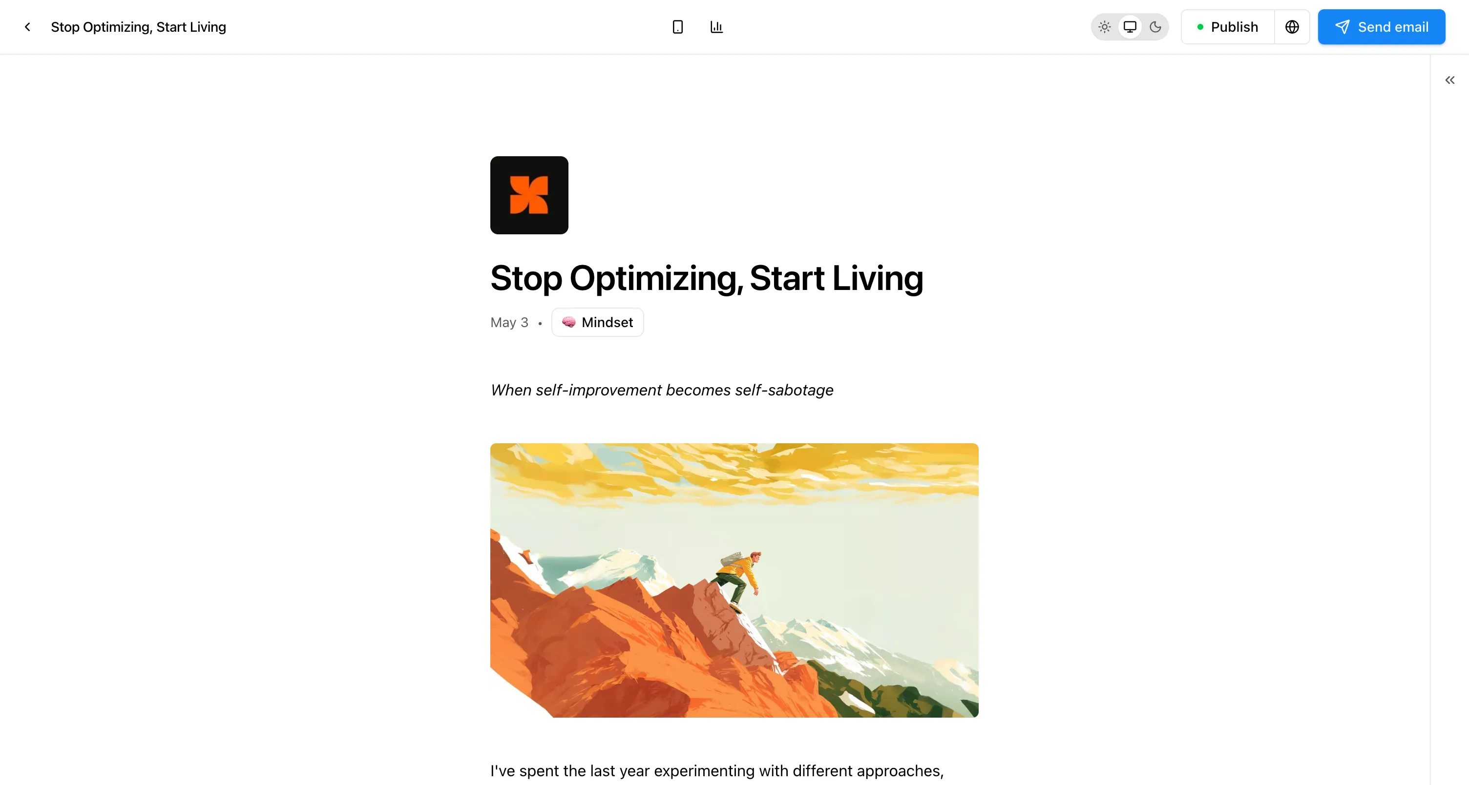 The Nashra editor — write once, publish to your Hub and your inbox.