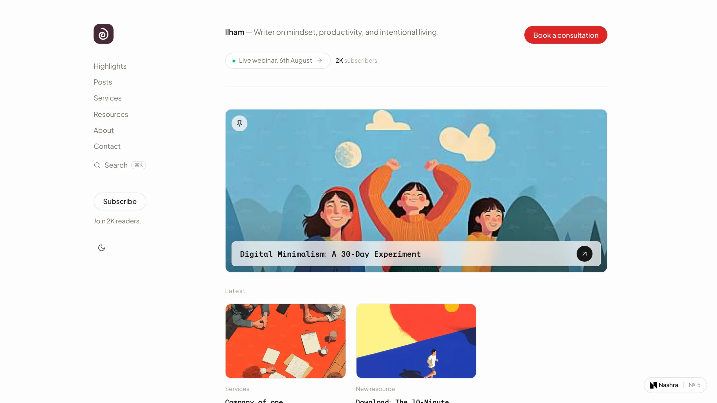 Screenshot: a Hub showing the latest post and a new resource side by side