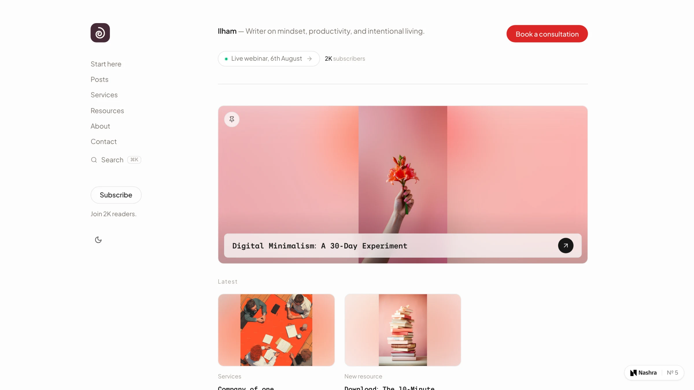 Screenshot: a Hub showing the latest post and a new resource side by side