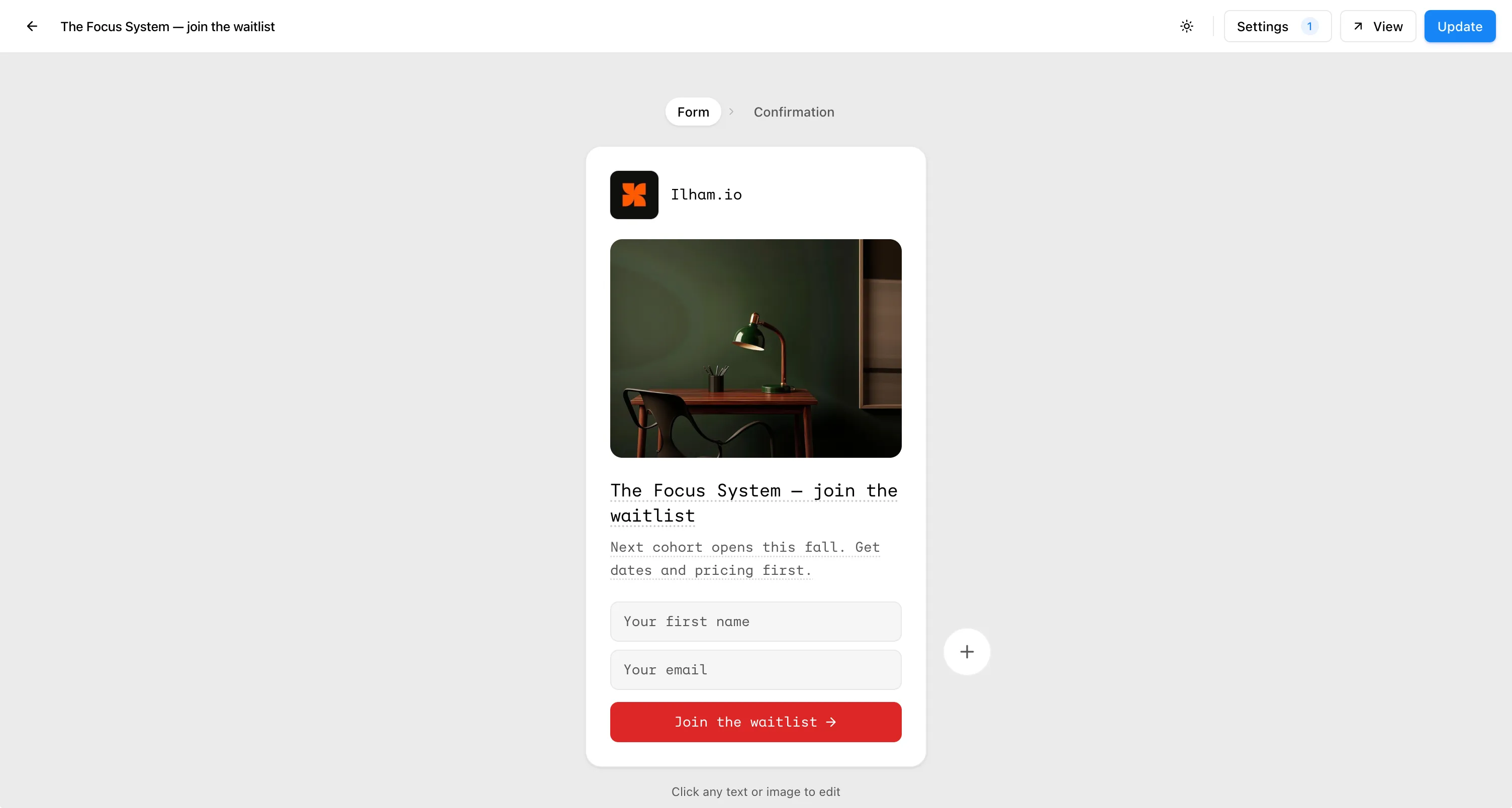 A hosted Magic Link page in the editor