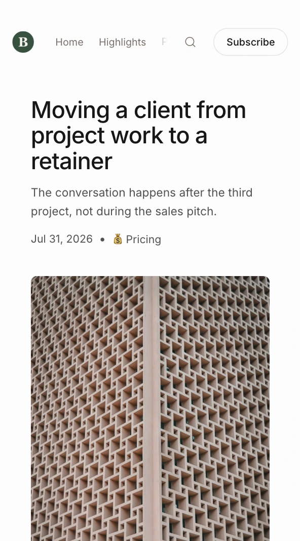 A published post on a Bayan Advisory hub: Moving a client from project work to a retainer