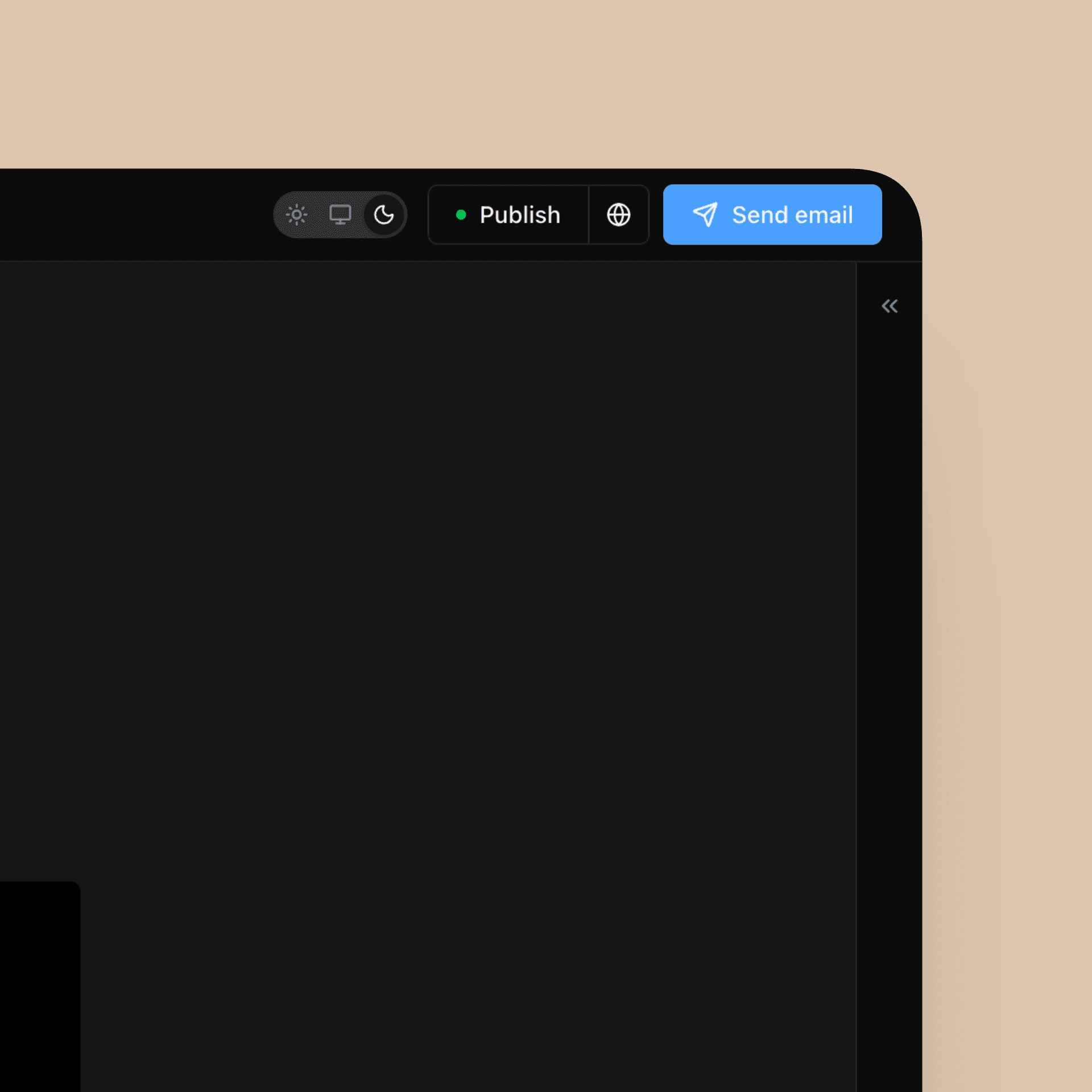 Nashra editor top bar with Publish toggle and Send email button